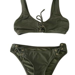 Express  Navy Green Sporty Two Piece Bathing Suit